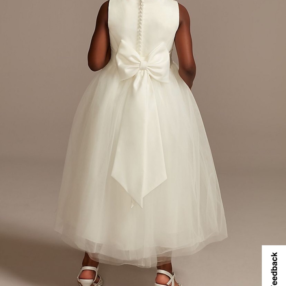 Ivory Satin Formal, flower Girl Dress with Tulle Skirt / size 4 - Picture 2 of 2